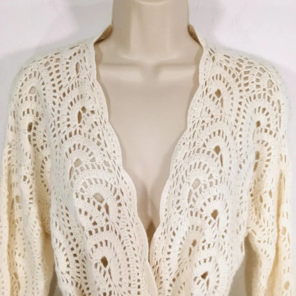 Jones New York Crochet Wool Angora Blend Open Cardigan Sweater Sz M Boho Chic